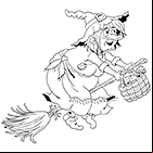 Coloriage à imprimer, la sorcière sur son balai