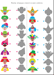 Jeu à imprimer, clowns et ombres