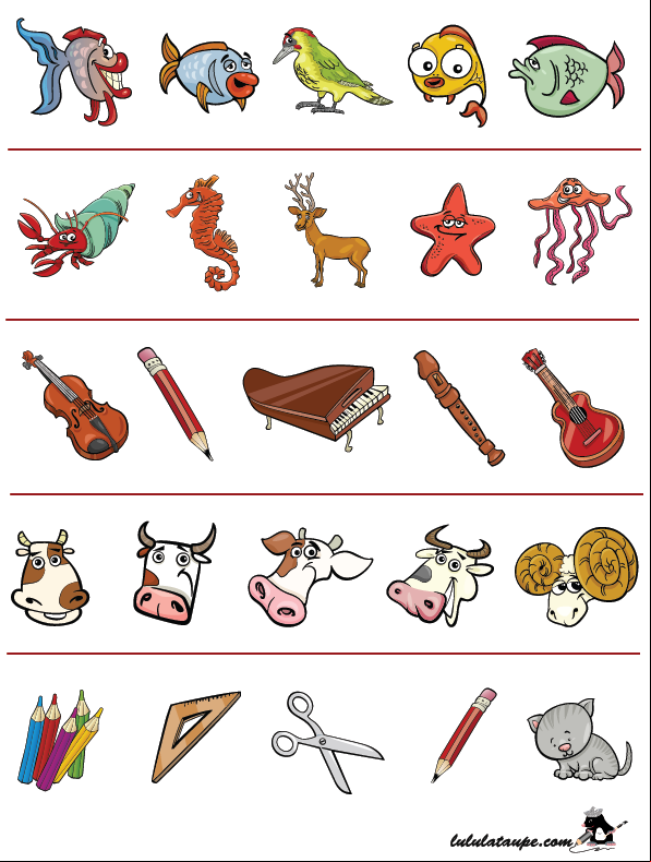 Exercice ludique pour enfants de maternelle, trouver l'intrus
