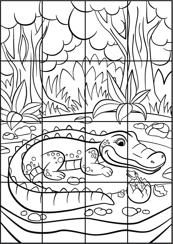 Jeu de puzzle à imprimer et à découper, un crocodile