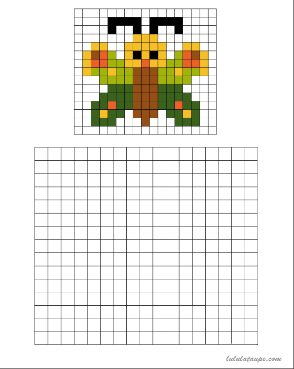 Pixel art, un papillon à colorier sur une grille
