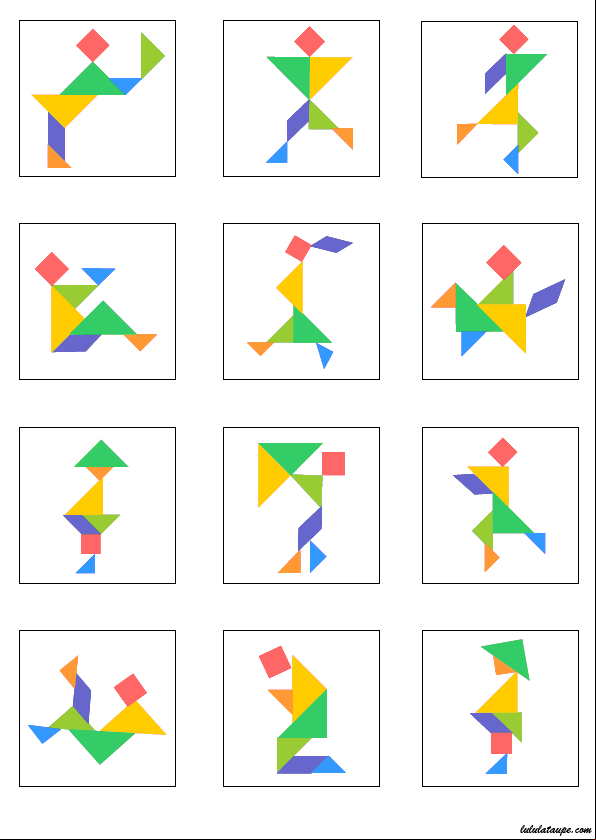 Page de modèles de personnages à réaliser avec un jeu Tangram