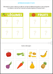 Exercice ludique pour classes de maternelle, les légumes et les fruits