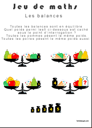 Jeu d'équilibre sur une balance