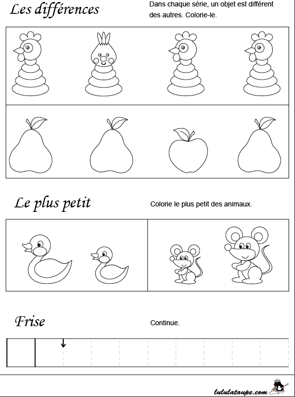 Exercice éducatif à imprimer, petite et moyenne section de maternelle 