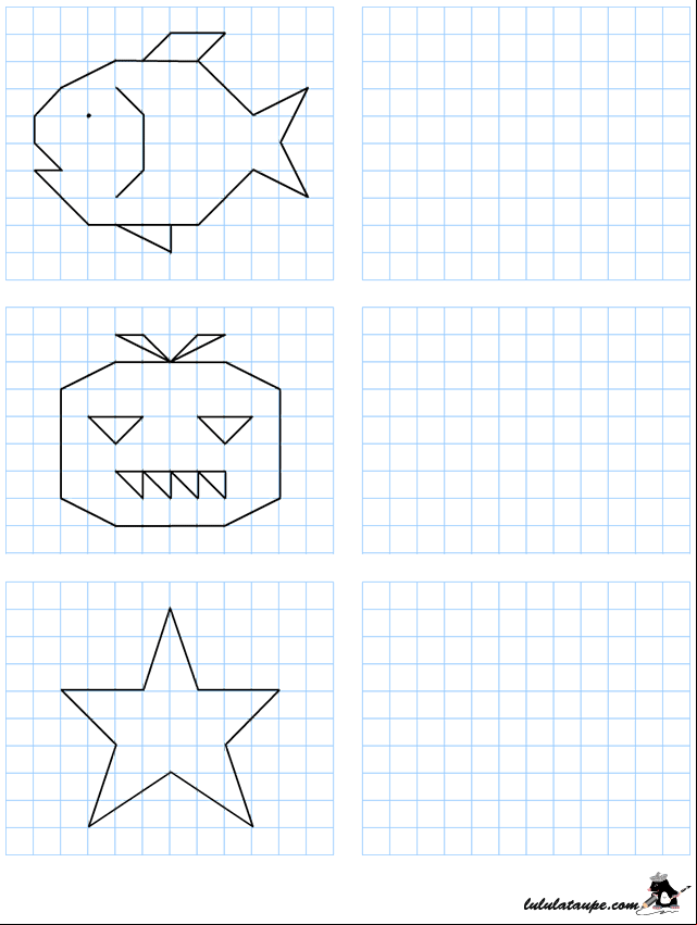 Dessins simples à reproduire sur quadrillage, 