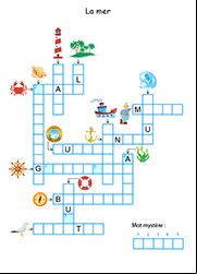 Mots fléchés en images classe , CE1, CE2, la mer