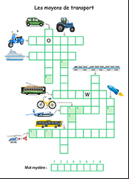 Mots fléchés en images classe , CE1,les moyens de transport