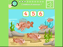 Compter le nombre d'animaux, jeu éducatif en ligne, maternelle